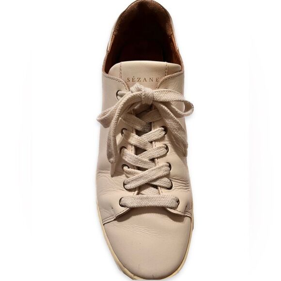 Sézane Jack Trainers Size 8 - Women's Leather Cream Sneakers - Picture 2 of 4